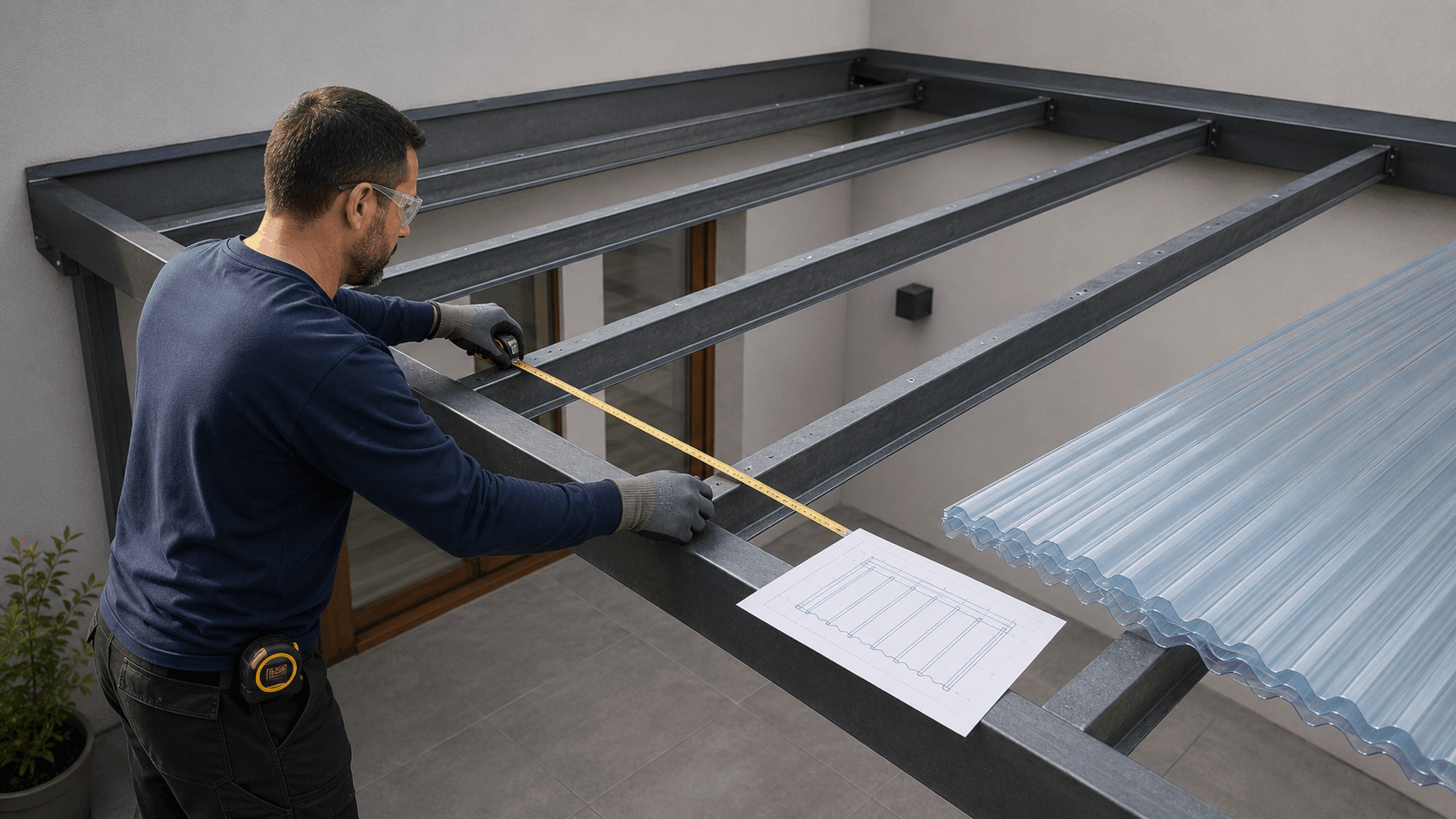 Medición de espacio a instalar policarbonato sinusoidal